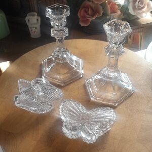 Elegant Crystal Candle Holders and Trinket Set